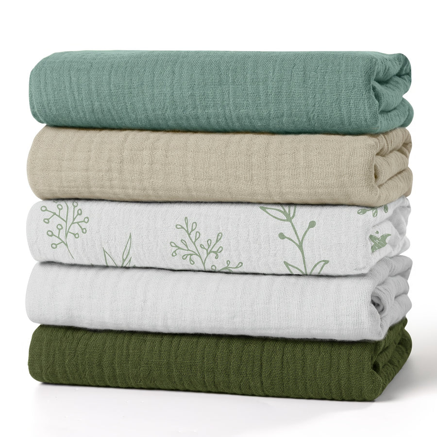 Lot de 5 langes bébé en mousseline, 7 motifs — Monptitlou