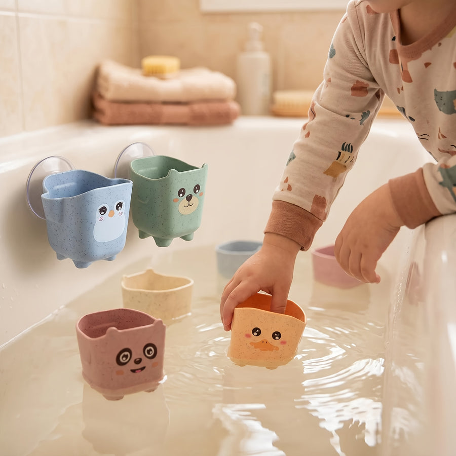 5 gobelets de rangement pour salle de bain avec animaux de dessins — Monptitlou