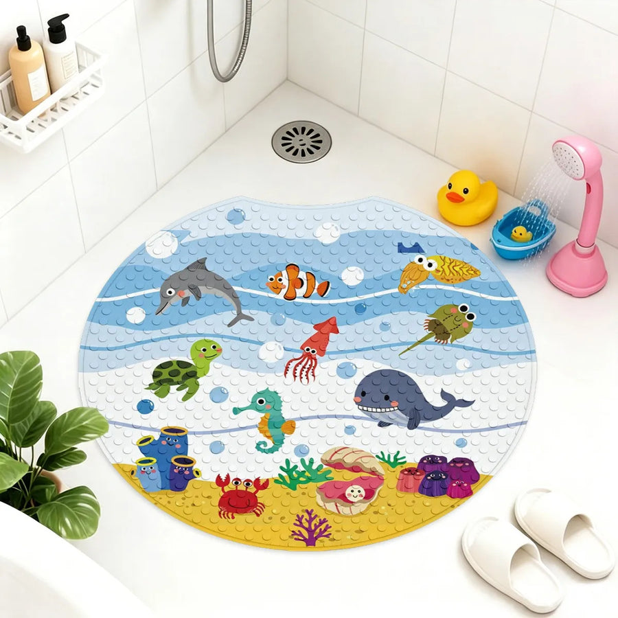 Tapis de salle de bain rond avec encoche, motif animal marin cartoon — Monptitlou
