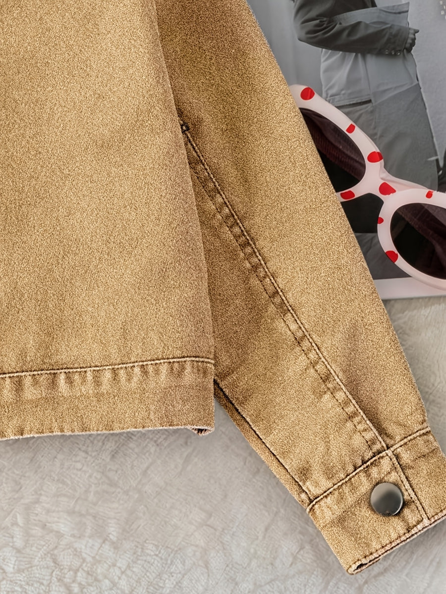 Veste en jean pour garçon avec motif tracteur cartoon orange au dos et — Monptitlou