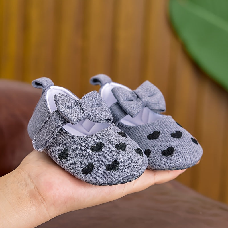 Chaussures bébé fille princesse printemps automne quatre saisons, adaptées 0-6-12 mois, semelle souple, nœud cœur scratc