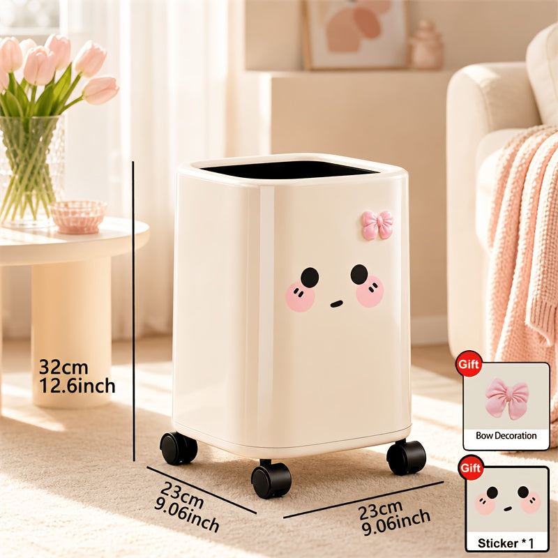 Poubelle décorative rose avec nœud et motif cartoon, double couche — Monptitlou