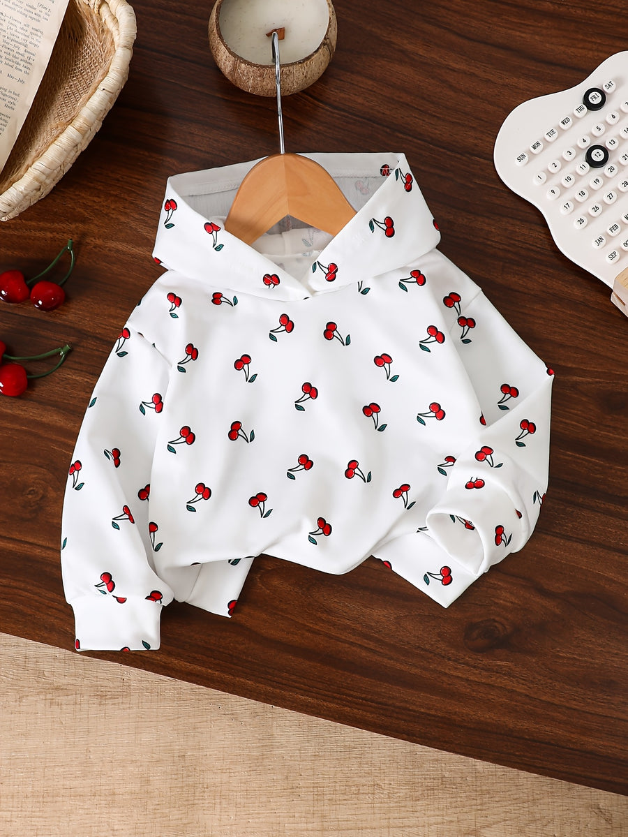 Pull à capuche manches longues imprimé cerises partout pour filles — Monptitlou