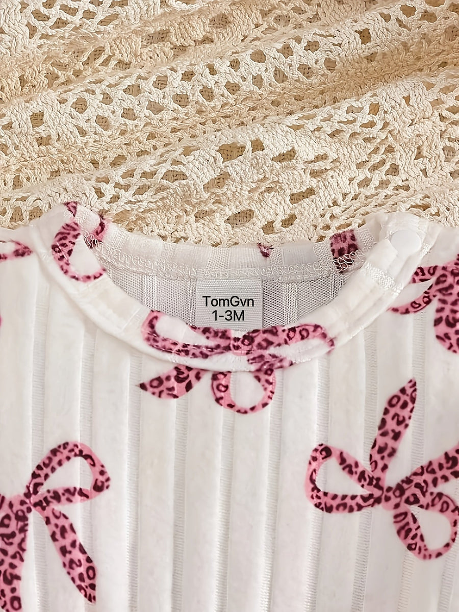 Ensemble 2 pièces pour nouveau-née : nœud, imprimé léopard, col rond, manches longes + pantalon décontracté à taille éla