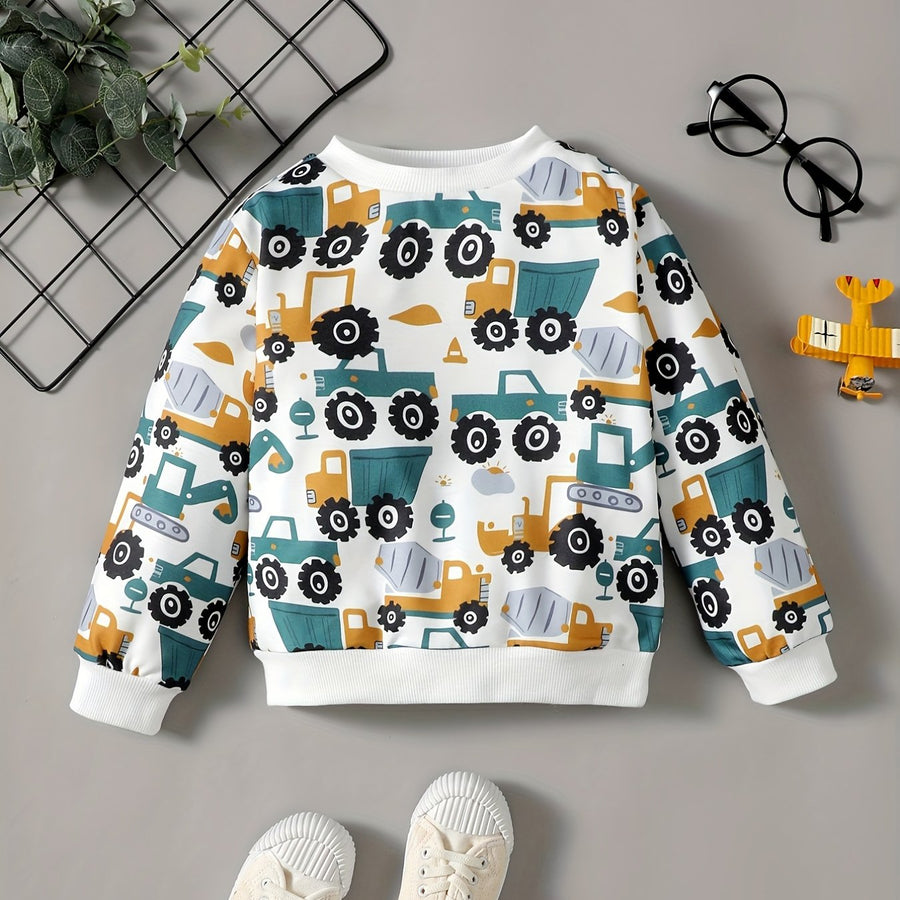Pull à manches longues pour garçon, motif patchwork et imprimé cartoon — Monptitlou