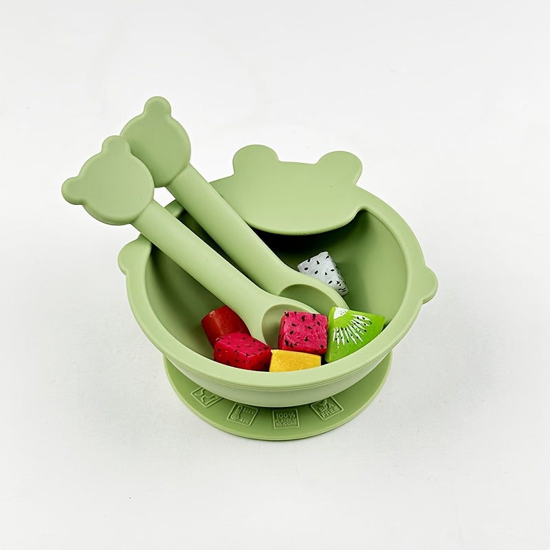 Lot de 3 pièces ensemble de vaisselle pour tout-petits en silicone alimentaire, bol à ventouse pour bébé motif cartoon, 