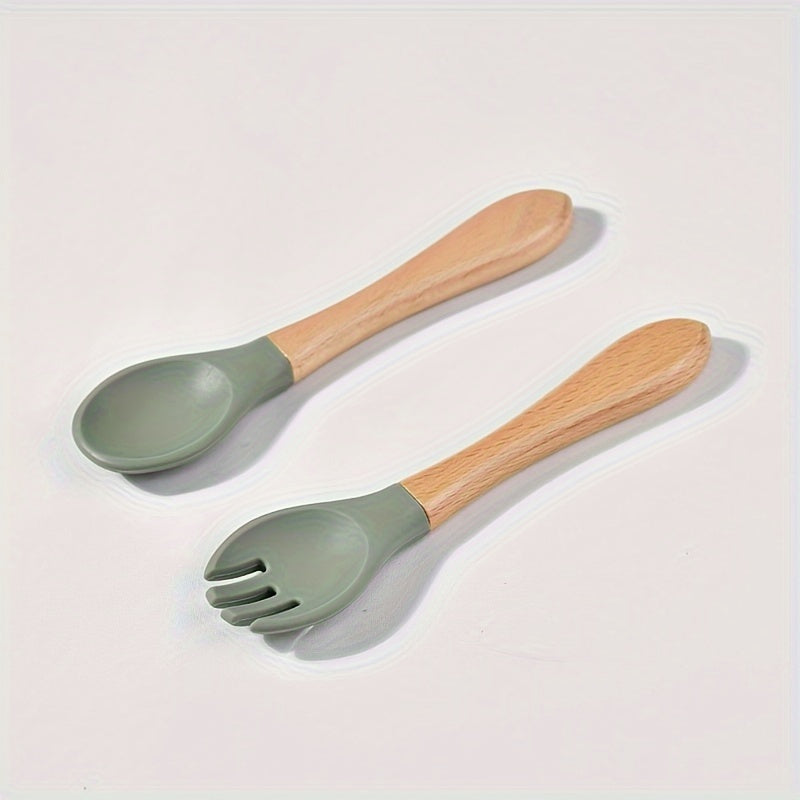 Cuillère en silicone alimentaire avec manche en bois — Monptitlou