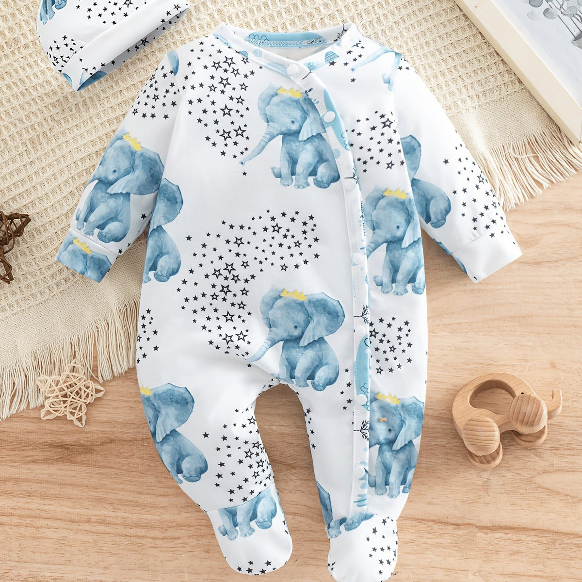 Body Bébé Éléphant Bleu Étoile Confortable — Monptitlou Image