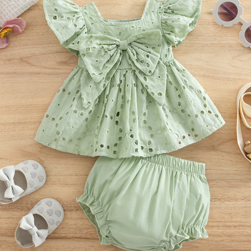 Ensemble été pour bébé fille : haut décontracté et mignon avec nœud — Monptitlou