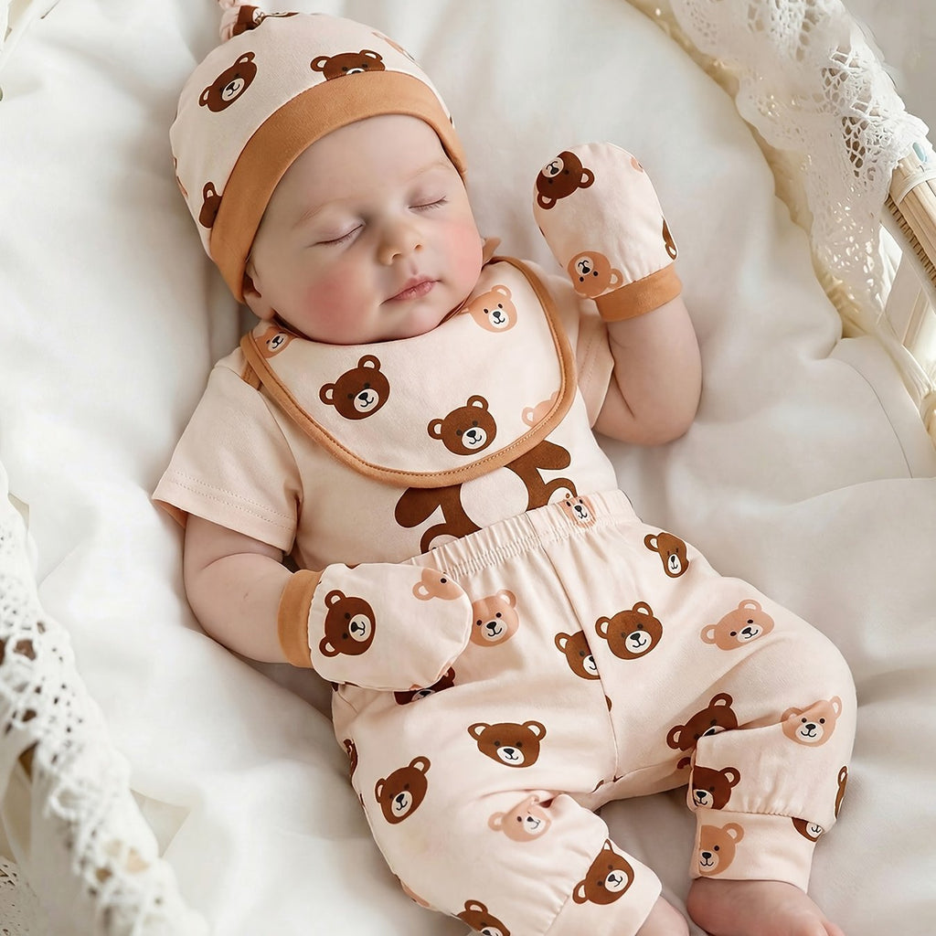 Ensemble 5 pièces bébé ours super mignon : bonnet triangulaire — Monptitlou