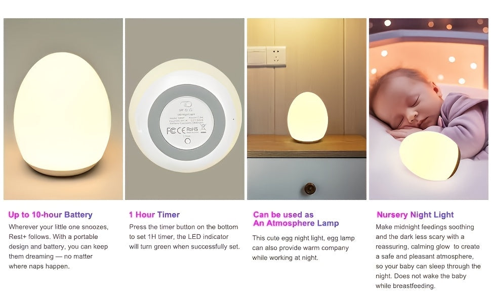 Veilleuse rechargeable en forme d'œuf avec 7 modes de couleur — Monptitlou Image