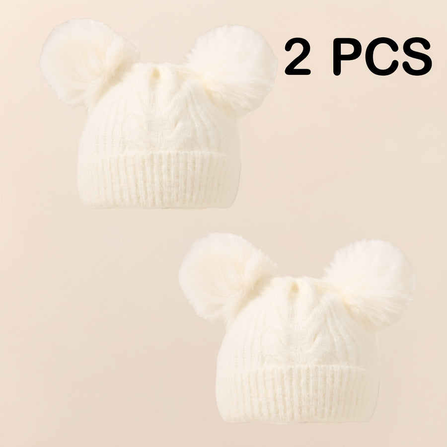 Nouveau-né Bébé Petite Fille Bonnet Pom-Pom Chaud Chaleureux Tricot — Monptitlou