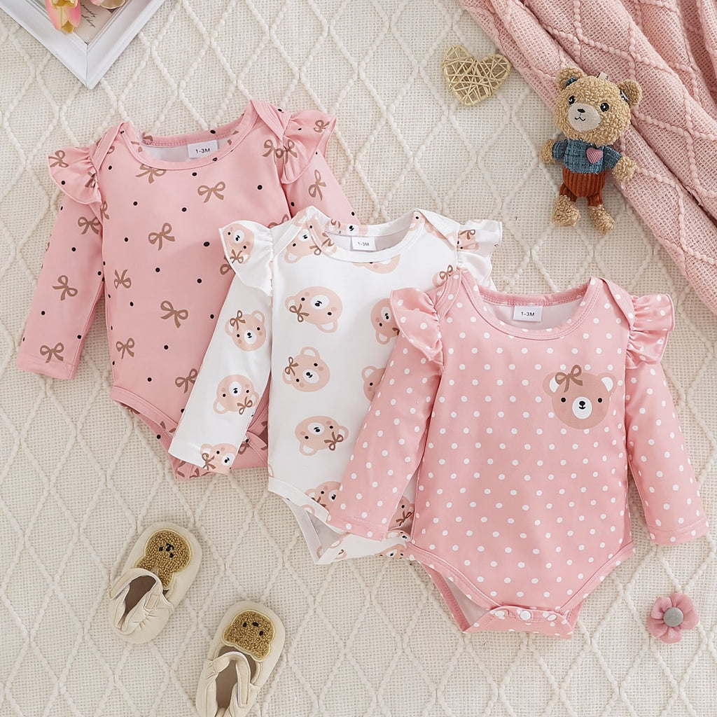 [Combi mignonne bébé fille] 3 pièces de combinaison triangulaire — Monptitlou