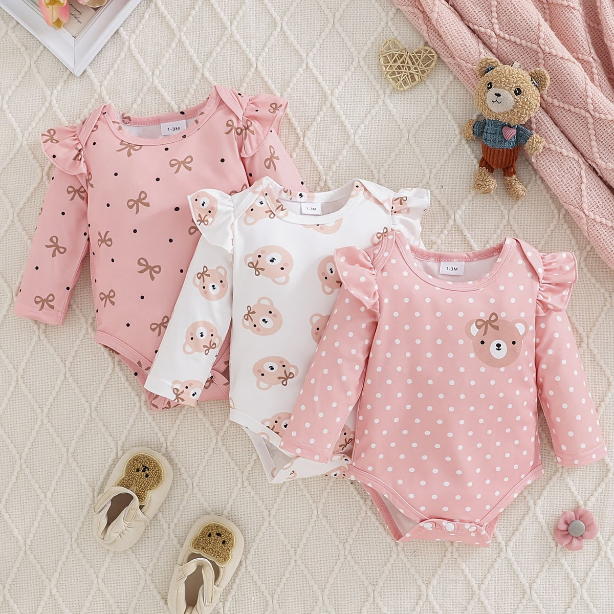 [Combi mignonne bébé fille] 3 pièces de combinaison triangulaire — Monptitlou Image