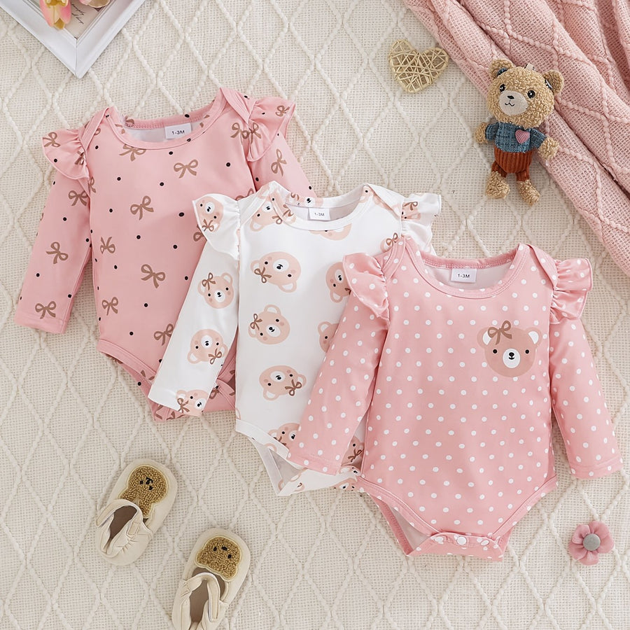 [Combi mignonne bébé fille] 3 pièces de combinaison triangulaire — Monptitlou