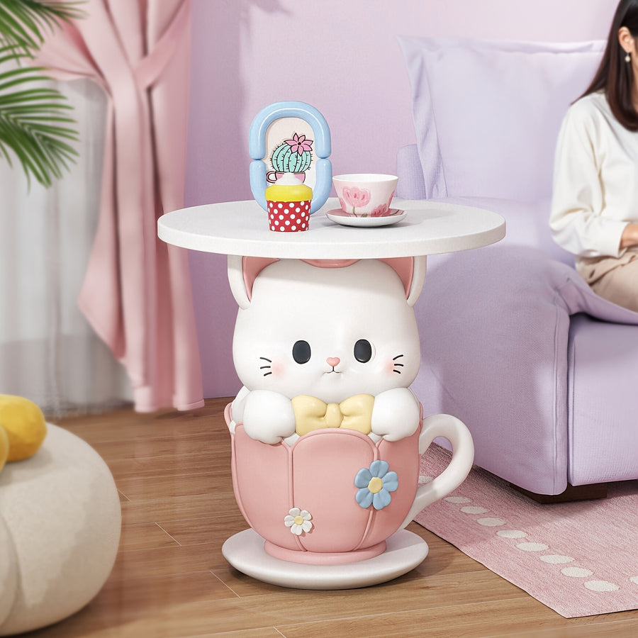 Table d'appoint en résine forme tasse à thé motif chaton mignon dessin — Monptitlou
