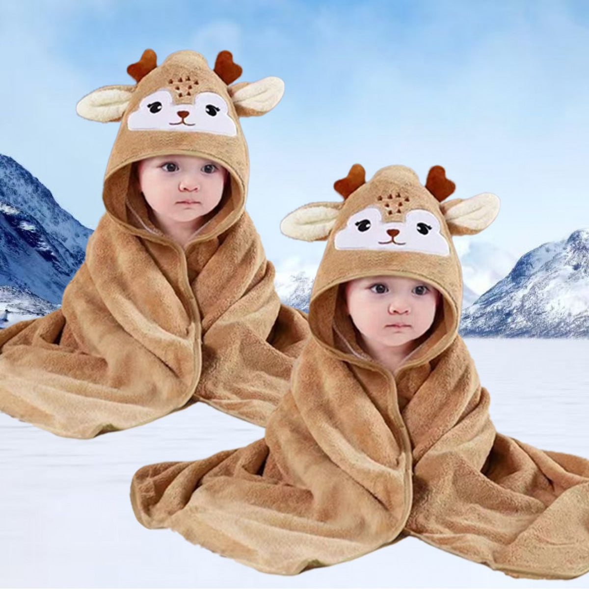 2 peignoirs pour enfants, peignoirs à capuche animaux cartoon — Monptitlou Image
