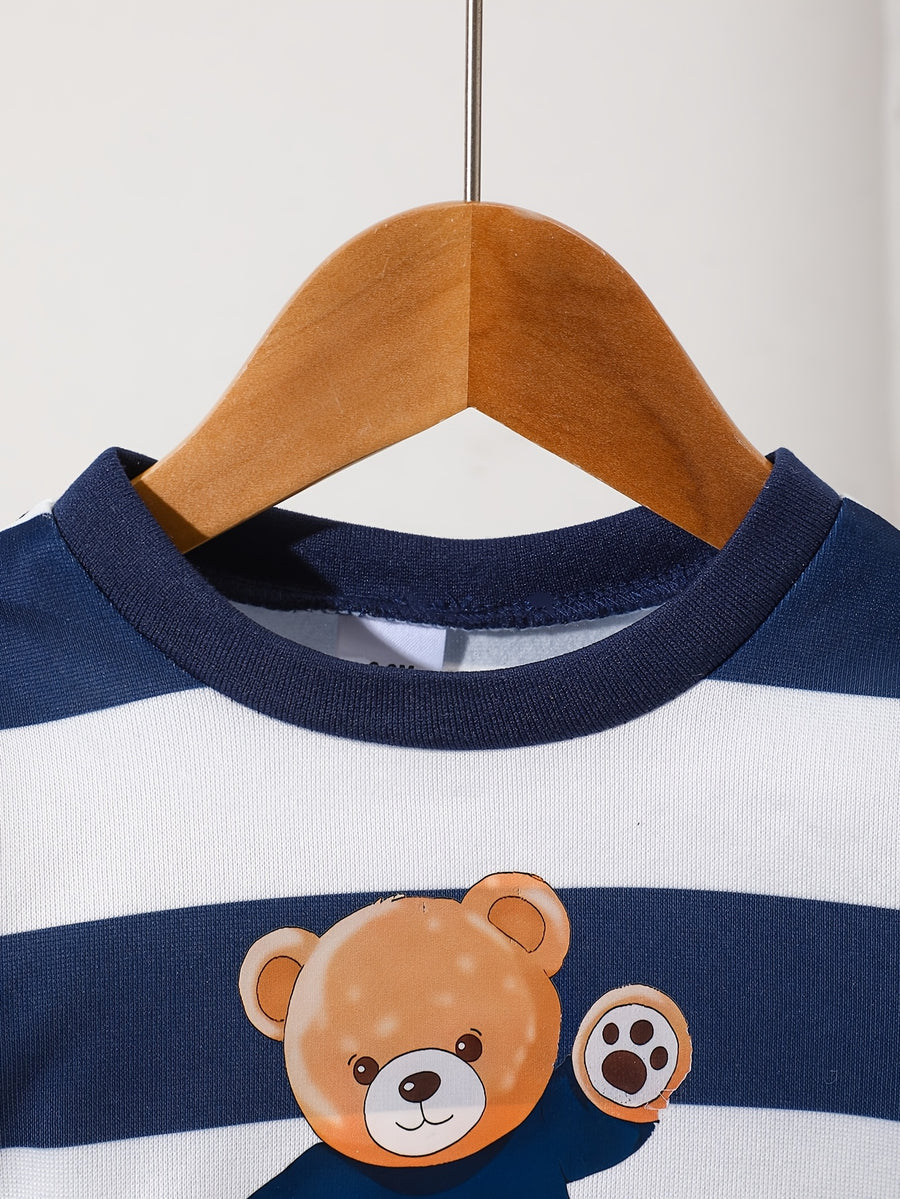 Ensemble sweat à manches longues en polaire imprimé ours cartoon rayé