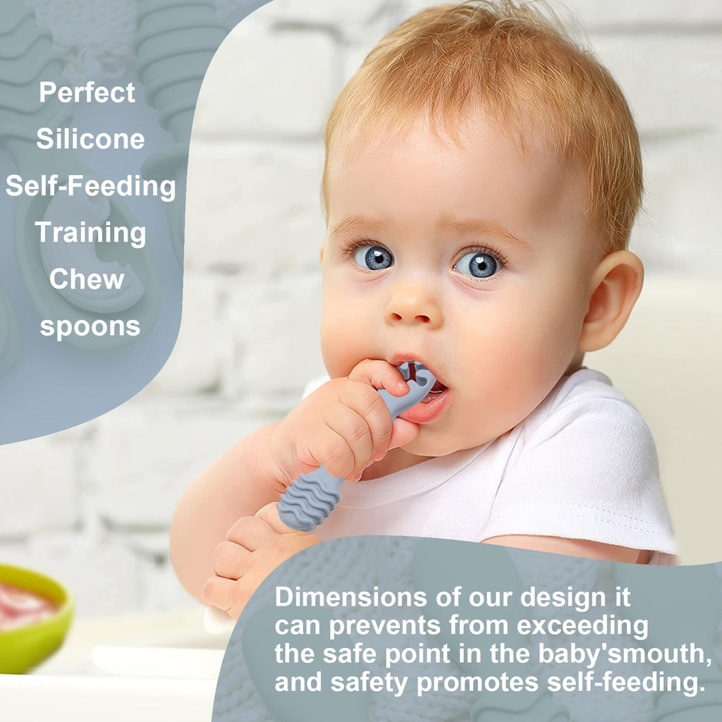 4 cuillères en silicone à mâcher, ensemble de couverts en silicone alimentaire, ustensiles de repas souples pour l'appre