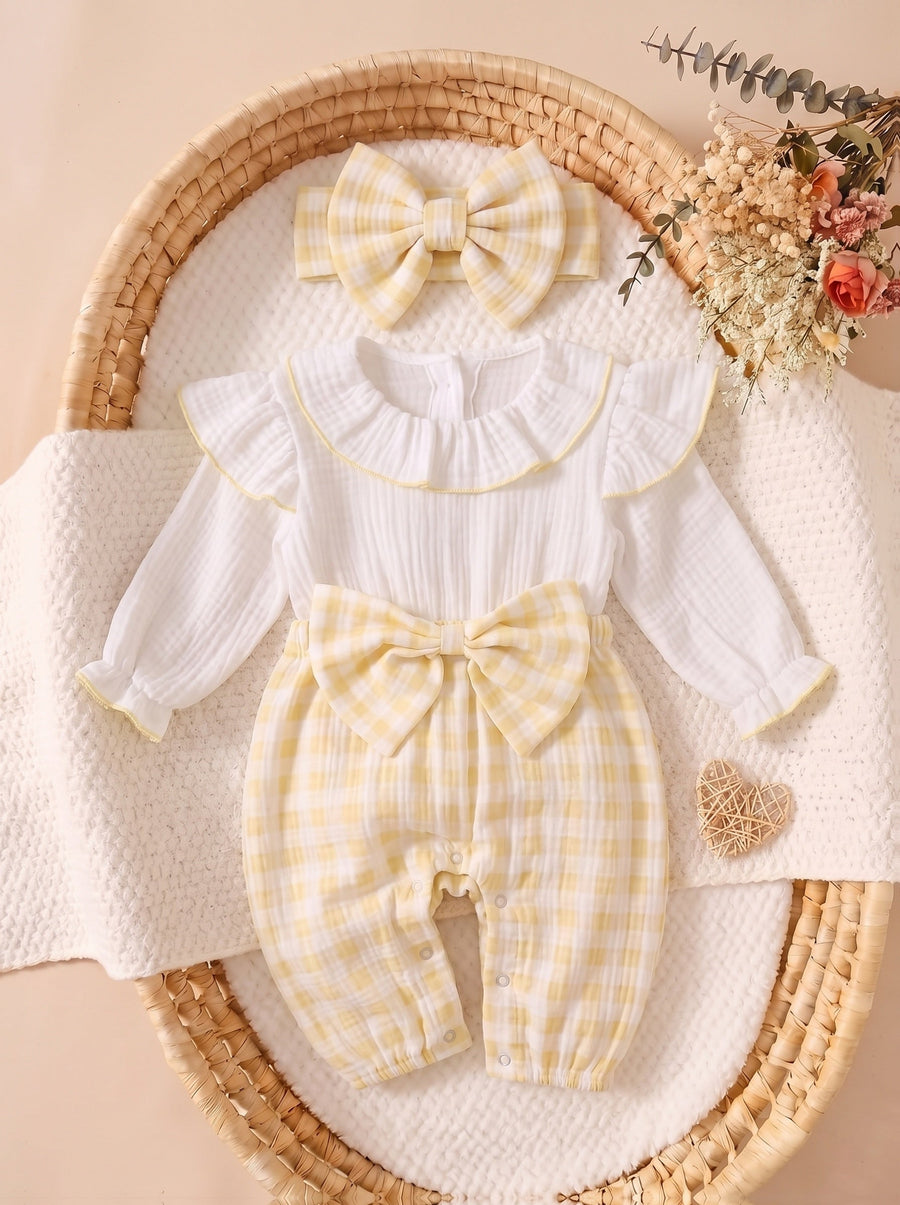 Combinaison d'automne pour bébé fille, rose à carreaux froissés — Monptitlou
