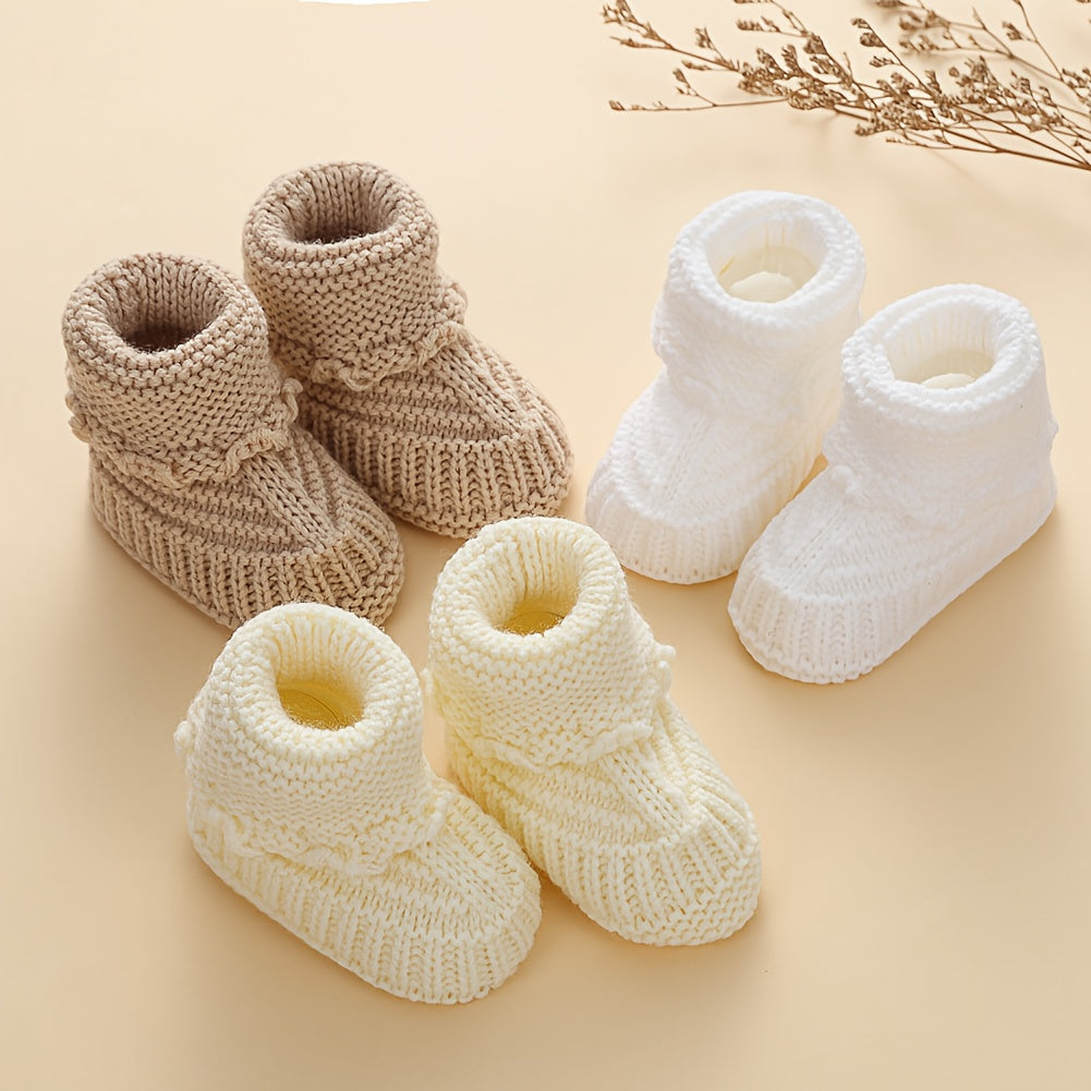 1 paire de chaussettes bébé en tricot 0-12 mois, chaussettes de marche unies Crochet, couleur crème unie, chaussettes co