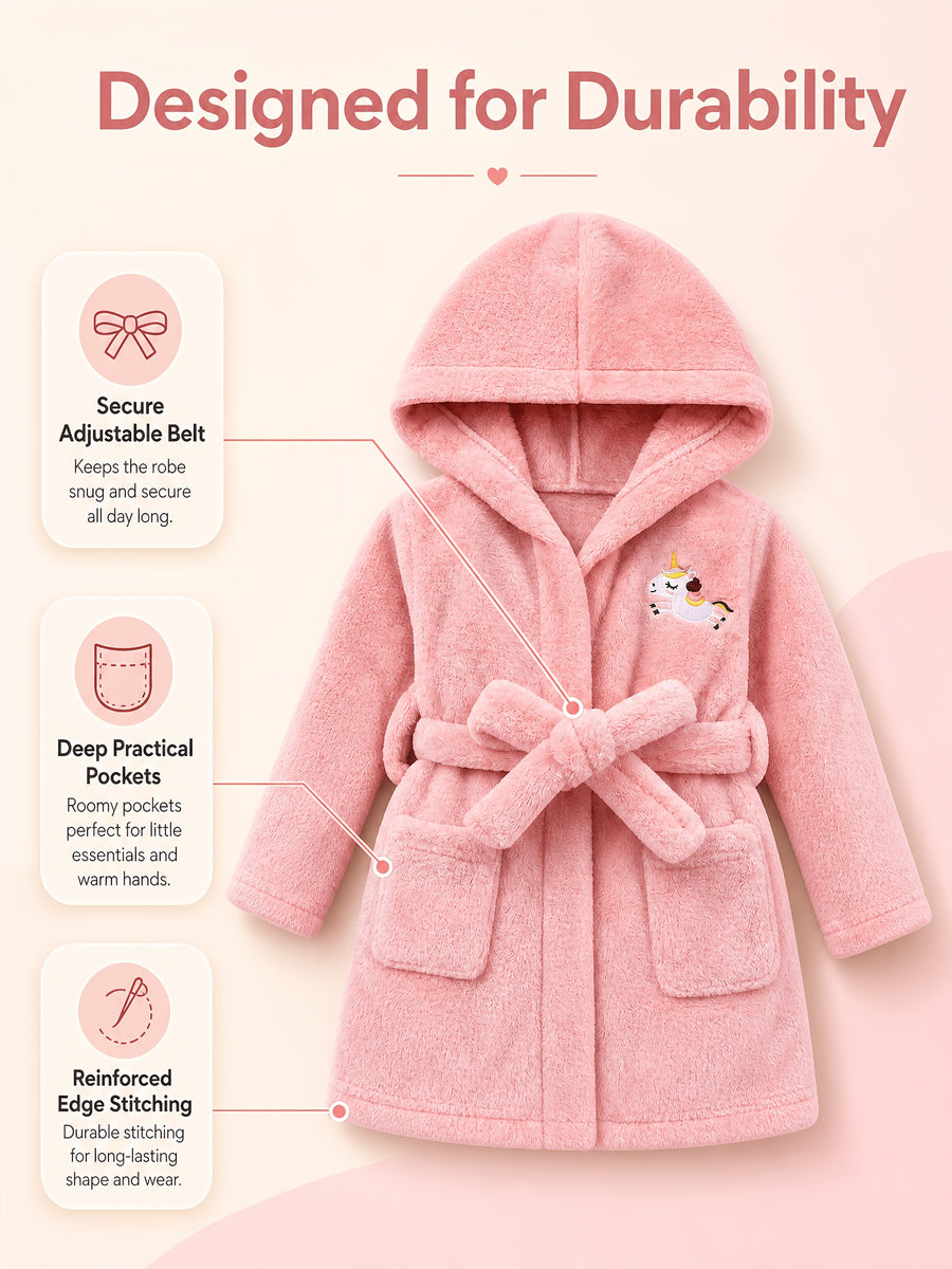 Robe à capuche brodée licorne pour filles avec manches longues — Monptitlou