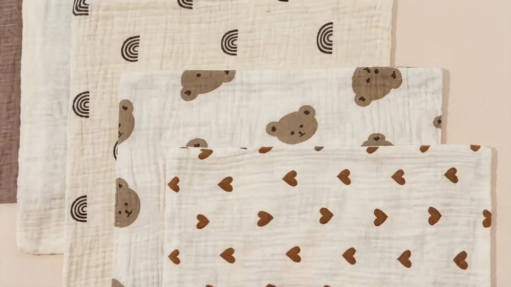 Lot de 5 lavettes bébé en coton doux à motifs