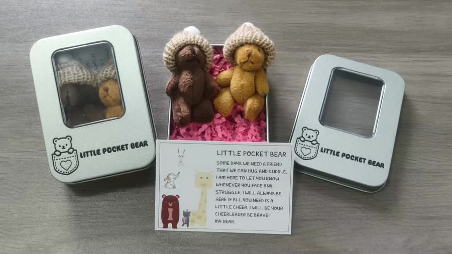 Mon Petit Ours Inquiet, 2 Nounours en Peluche et Carte de Vœux