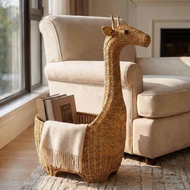 Panier de rangement en rotin tressé main girafe adorable pour chambre